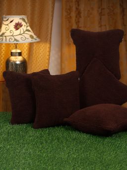 HOSTA HOMES - Soft Fur Solid Pattern Cushion Covers Pack of 5 (16x16 inches)