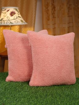 HOSTA HOMES - Soft Fur Solid Pattern Cushion Covers Pack of 2 (16x16 inches)