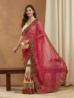 Gahan - Womens Arrivals Bandhani Pallu Kutchi Embroidered Saree with Unstitched Blouse