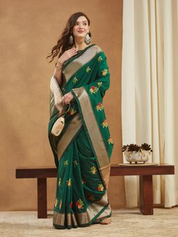 Gahan - Womens Soft Cotton Silk Floral Embroidered Saree with Unstitched Blouse