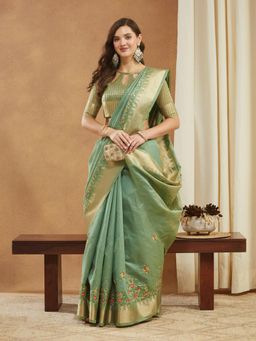 Gahan - Womens Assam Cotton Silk Embroidery Saree with Unstitched Blouse