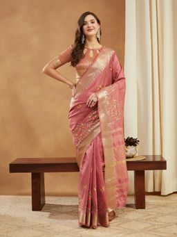 Gahan - Womens Assam Cotton Silk Embroidery Saree with Unstitched Blouse