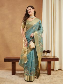 Gahan - Womens Assam Cotton Silk Embroidery Saree with Unstitched Blouse