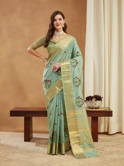 Gahan - Womens Assam Cotton Silk Embroidery Saree with Unstitched Blouse