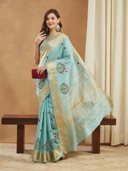 Gahan - Womens Assam Cotton Silk Embroidery Saree with Unstitched Blouse