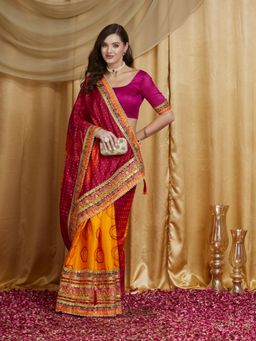 Gahan - Womens Traditional Bandhani Print Dola Silk Saree with Unstitched Blouse