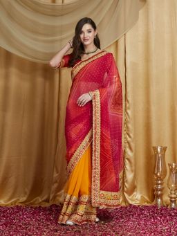 Gahan - Womens Pure Chiffon Half-And-Half Saree with Unstitched Blouse