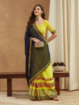 Gahan - Womens Designer Georgette Floral Kutchi Embroidery Work Saree with Unstitched Blouse