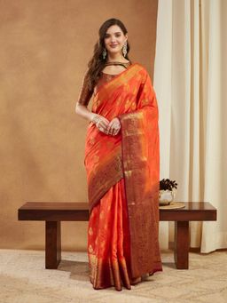 Gahan - Womens Banarasi Silk Jacquard Heavy Border Saree with Unstitched Blouse