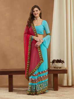 Gahan - Womens Designer Georgette Floral Kutchi Embroidery Work Saree with Unstitched Blouse