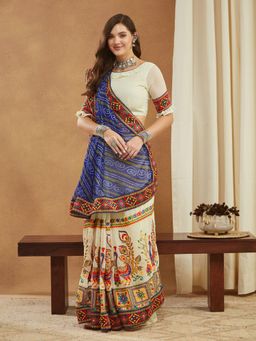 Gahan - Womens Arrivals Bandhani Pallu Kutchi Embroidered Saree with Unstitched Blouse