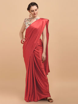 Amrutam Fab - Womens Silk Red Saree With Digital Printed Unstitched Blouse Piece