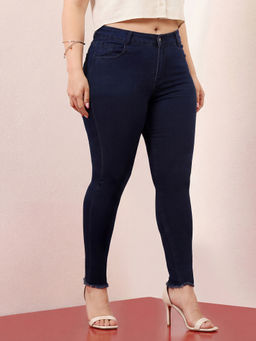 Miss Chase - A+ Curve Collection Plus Size Women Navy Blue Skinny Denim Jeans