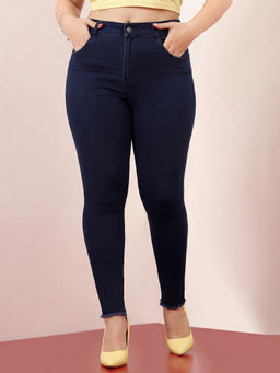 Miss Chase - A+ Curve Collection Plus Size Women Navy Blue Skinny Denim Jeans