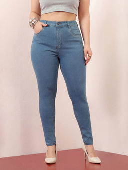 Miss Chase - A+ Curve Collection Plus Size Women Blue Skinny Cropped Denim Jeans