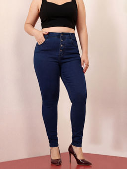 Miss Chase - A+ Curve Collection Plus Size Women Navy Blue Skinny Fit Denim Jeans