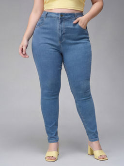 Miss Chase - A+ Curve Collection Plus Size Women Blue Solid Skinny Denim Jeans