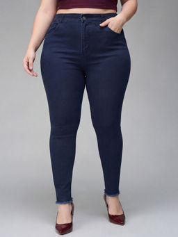 Miss Chase - A+ Curve Collection Plus Size Women Navy Blue Skinny Denim Jeans