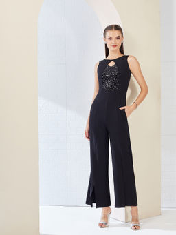 Miss Chase - Women Black Embellished Sleeveless Jumpsuit