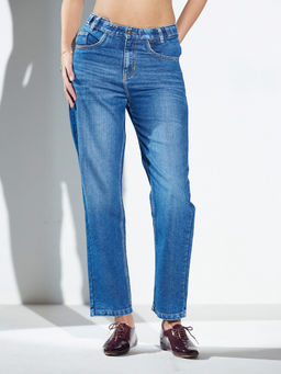 Miss Chase - Women Blue Mom Fit High Rise Clean Look Regular Denim Jeans