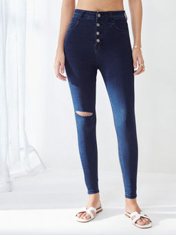 Miss Chase - Women Navy Blue Skinny Clean Look Denim Jeans