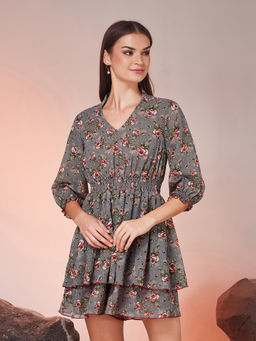 Miss Chase - Women Grey Printed Georgette Playsuit