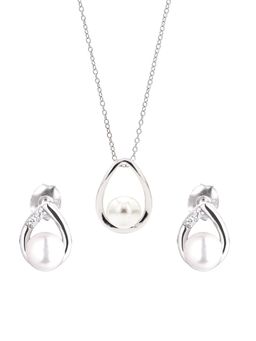Ornate Jewels - 925 Sterling Silver Drop Natural Pearl and American Diamond Pendant with Earrings Jewellery Set for Women Girls One Size