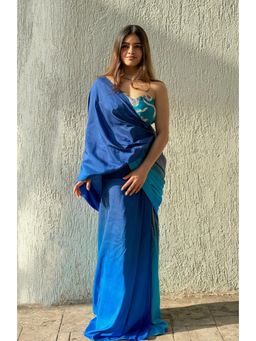 RAISHAA - Blue Peacock Concept Pre-Drapped Saree With Stitched Blouse