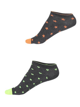 Jockey - Charcoal Melange Printed Low Ankle Socks Pack of 2 - Style Number- 7450 (Free Size)