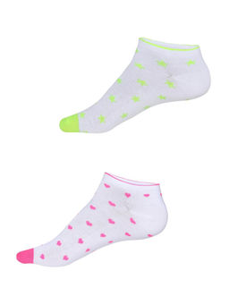 Jockey - White Printed Low Ankle Socks Pack of 2 - Style Number- 7450 (Free Size)
