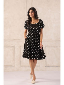 June 9 Clothing - Black Polka Dot Rayon Casual Dress