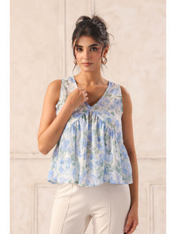 June 9 Clothing - Blue Floral Print Voil Top