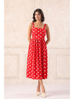 June 9 Clothing - Red Polka Dot Midi Dress