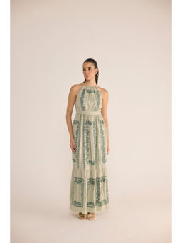 Calling June - Green Sorbet Embroidered Dress with Belt