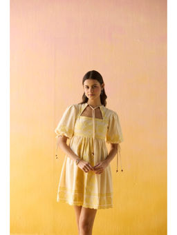 Calling June - Yellow Embroidered Mini Dress