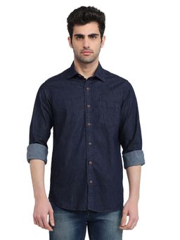 ColorPlus - Slim Fit Solid Dark Blue Shirt