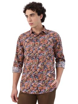 ColorPlus - Regular Fit Printed Medium Brown Shirt