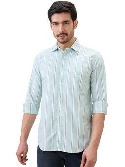 ColorPlus - Regular Fit Stripes Medium Green Shirt
