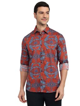 ColorPlus - Regular Fit Printed Medium Red Shirt
