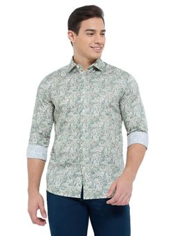 ColorPlus - Regular Fit Printed Medium Green Shirt