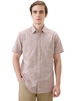 ColorPlus - Regular Fit Woven Design Medium Brown Shirt