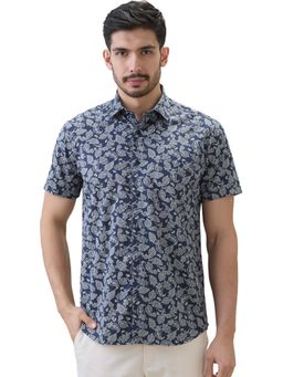 ColorPlus - Regular Fit Printed Dark Blue Shirt