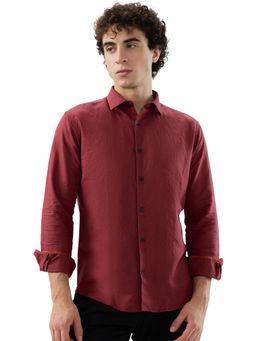 Park Avenue - Slim Fit Solid Dark Red Shirt