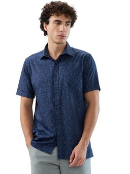 Park Avenue - Regular Fit Printed Dark Blue Shirt