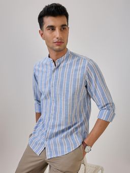 Raymond - Regular Fit Stripes Medium Blue Shirt