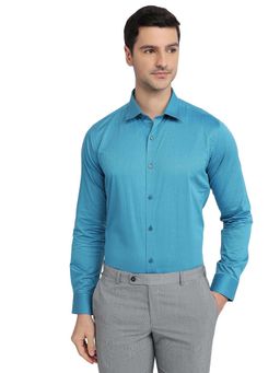 Raymond - Slim Fit Checkers Medium Petrol Shirt