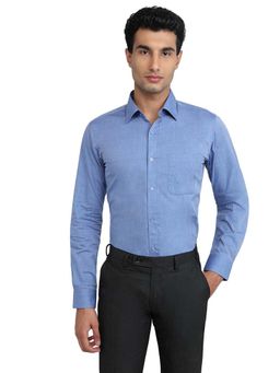 Raymond - Slim Fit Solid Medium Blue Shirt