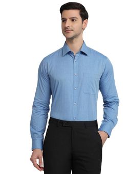 Raymond - Slim Fit Solid Medium Blue Shirt