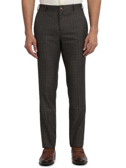 Raymond - Slim Fit Checks Dark Brown Trouser