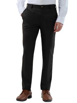 Raymond - Slim Fit Stripes Dark Brown Trouser